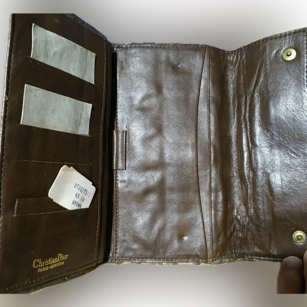 Christian Dior Vintage Trotter Brown Checkbook Wallet Never Used NOS RARE